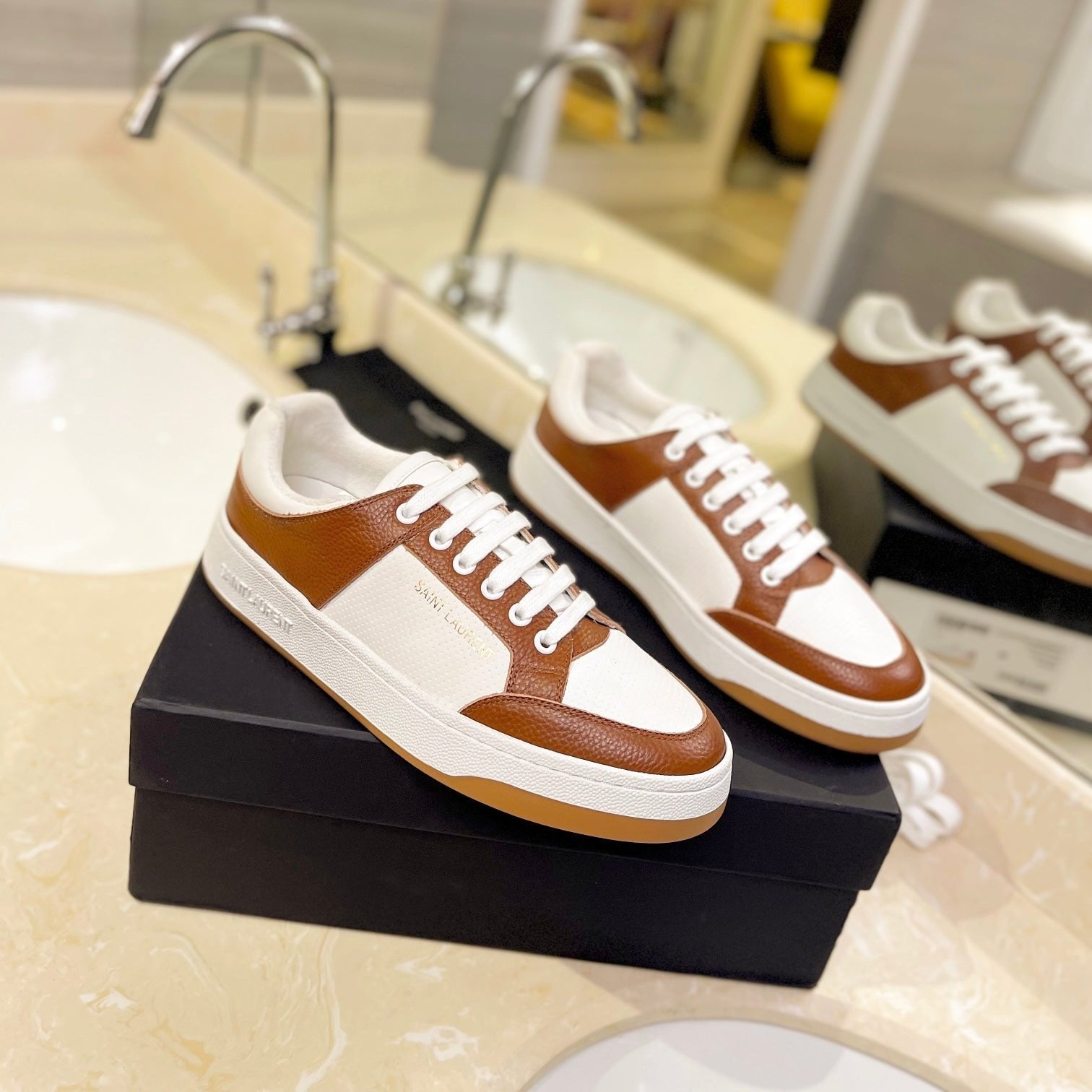 Saint Laurent SL SL/61 SNEAKERS WHITE-BROWN CALFSKIN