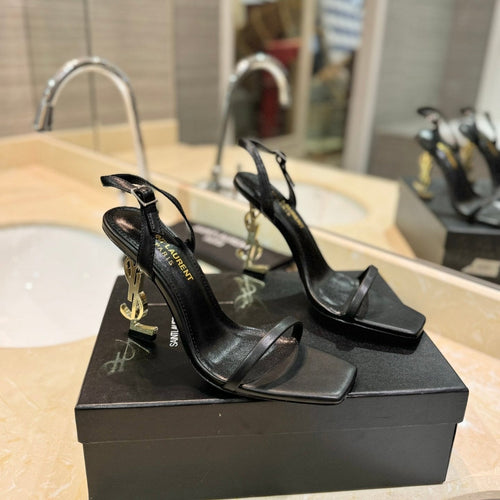 Saint Laurent SL OPYUM SANDALS 80 BLACK AND GOLD CALFSKIN