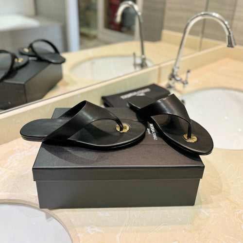 Saint Laurent SL KOUROS THONG SANDALS BLACK CALFSKIN