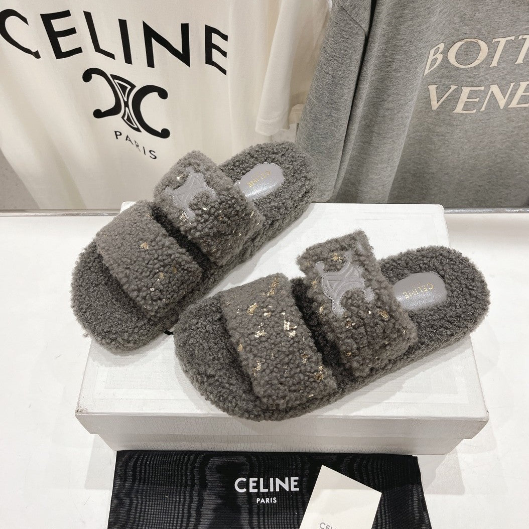 Celine DAD SANDALS FOSSIL GRAY PURE SHEEP WOOL