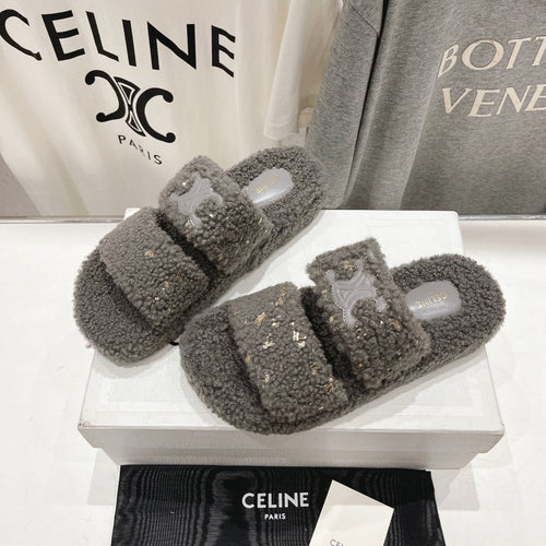 Celine DAD SANDALS FOSSIL GRAY PURE SHEEP WOOL