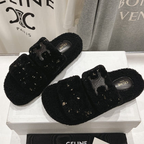 Celine DAD SANDALS BLACK PURE SHEEP WOOL