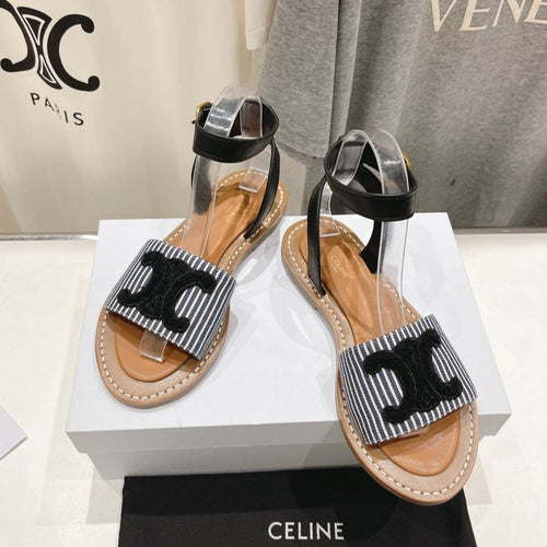 Celine LYMPIA SANDAL IN TRIOMPHE MACCRAMÉ COTTON & CALFSKIN BLACK/NAVY