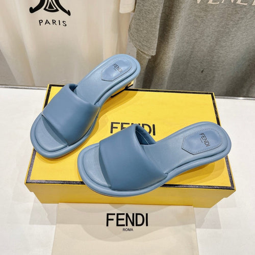 FENDI FENDI BAGUETTE MEDIUM-HEEL SANDALS 45 MM IN CERULEAN BLUE CALFSKIN