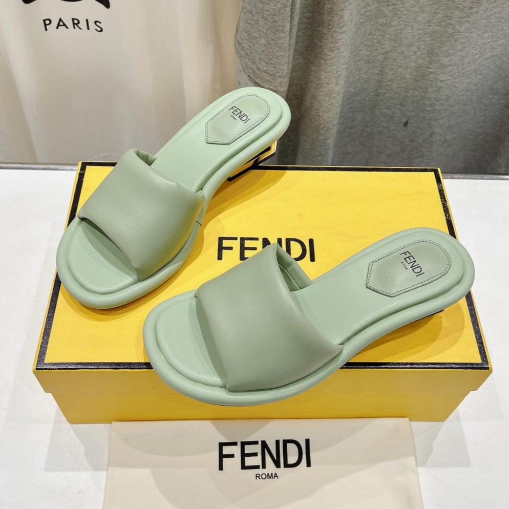 FENDI FENDI BAGUETTE MEDIUM-HEEL SANDALS 45 MM IN GREEN MINT CALFSKIN