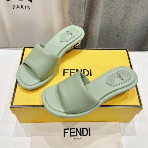 FENDI FENDI BAGUETTE MEDIUM-HEEL SANDALS 45 MM IN GREEN MINT CALFSKIN
