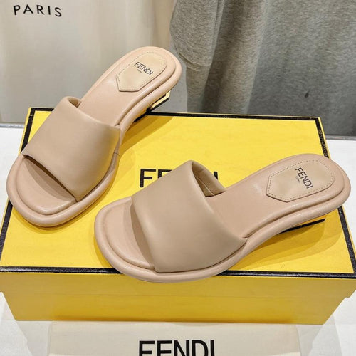 FENDI FENDI BAGUETTE MEDIUM-HEEL SANDALS 45 MM IN BISQUE BEIGE CALFSKIN