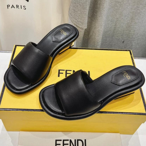 FENDI FENDI BAGUETTE MEDIUM-HEEL SANDALS 45 MM IN BLACK CALFSKIN