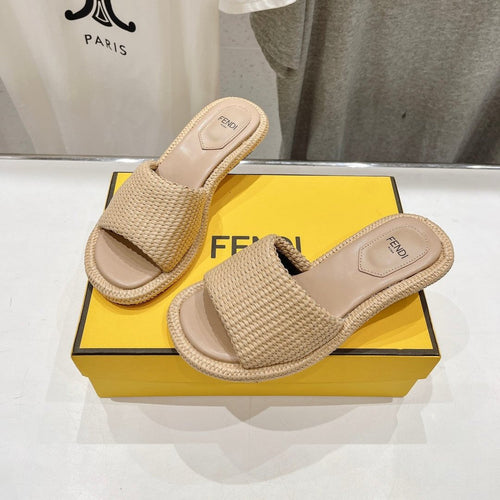 FENDI FENDI FFOLD MEDIUM-HEEL SANDALS 45 MM IN TUSCAN BEIGE COTTON FIBRE