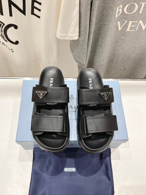 PRADA STRAP SANDALS BLACK CALFSKIN