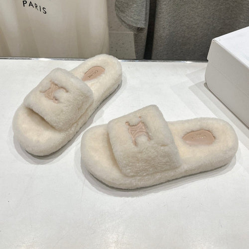 Celine THICK-SOLED SLIPPER IN WHITE LAMB FUR