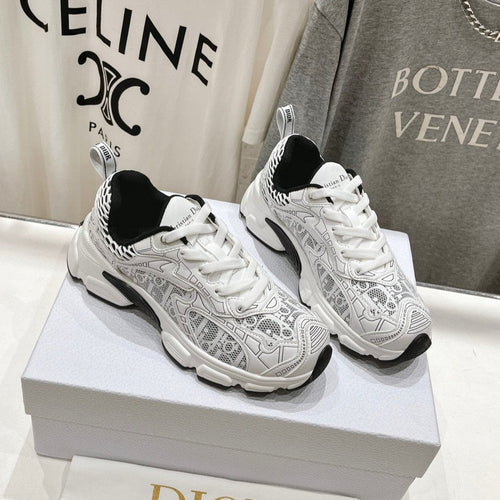 DIOR Vibe Sneaker White Black Polyester Mesh Fabric And Cowhide