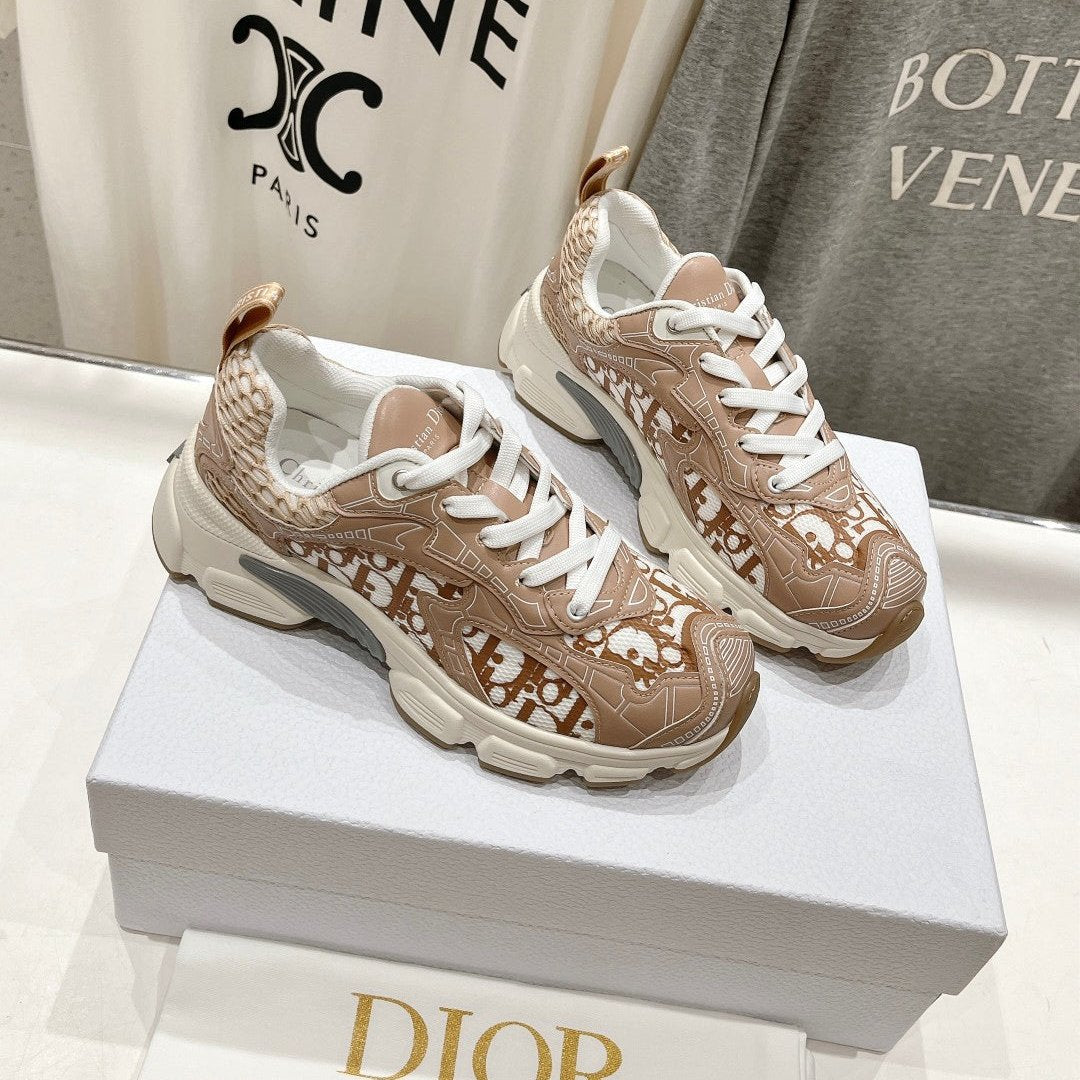 DIOR Vibe Sneaker Beige Brown Polyester Mesh Fabric And Cowhide
