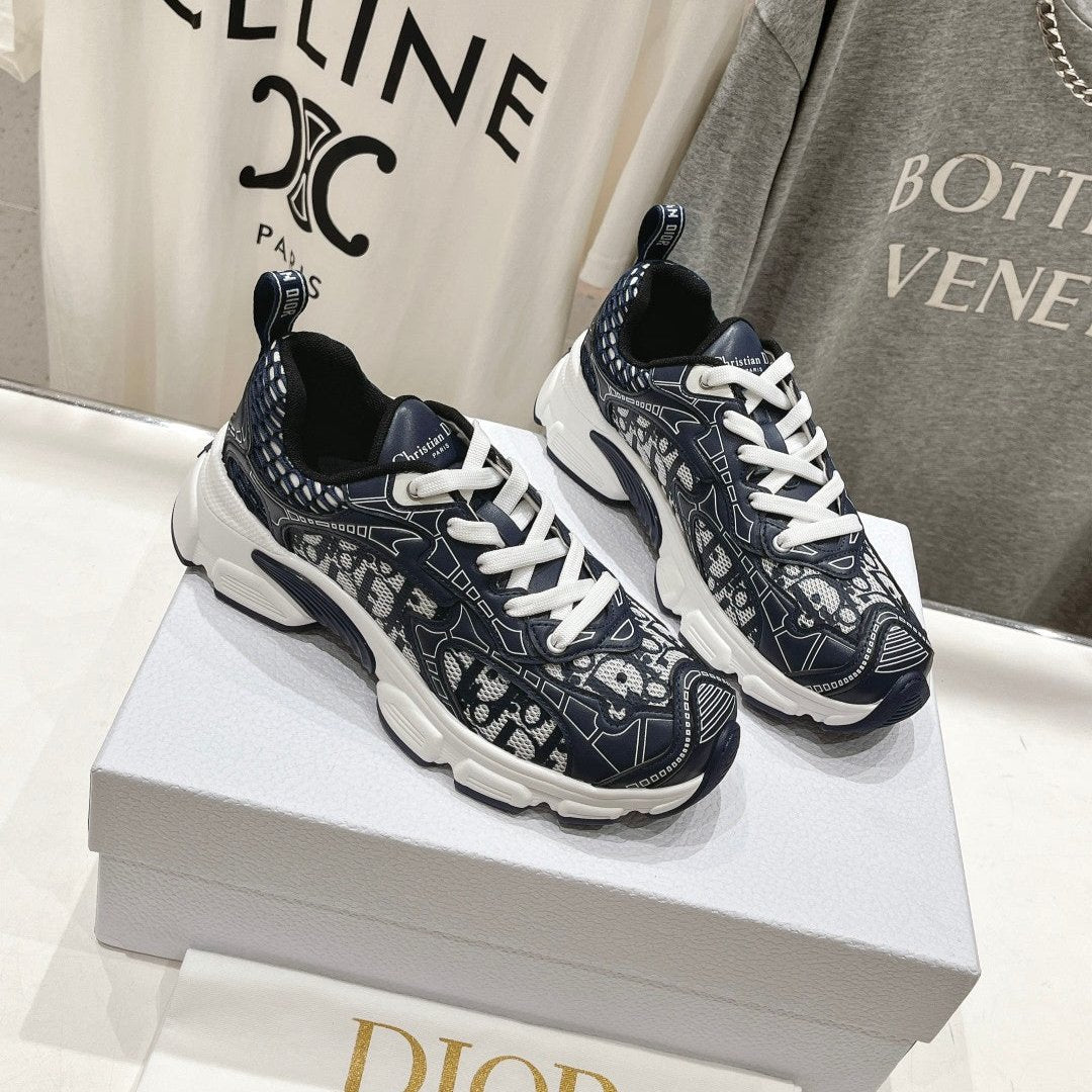DIOR Vibe Sneaker Charcoal Blue Polyester Mesh Fabric And Cowhide