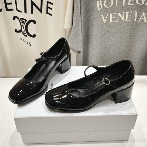 Celine MEDIUM - HEEL MARY JANE SHOES IN BLACK GLOSSY CALFSKIN