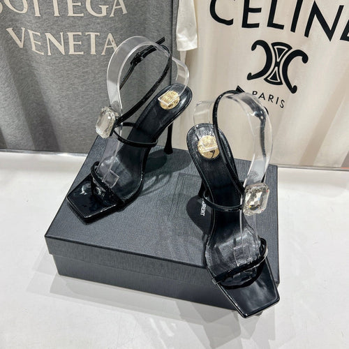 Saint Laurent HIGH HEEL SANDALS IN BLACK GLOSSY CALFSKIN WTH STRAPS ATTACHED GEM