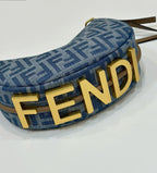 FENDI FENDIGRAPHY MINI 20 BAG IN AEGEAN BLUE DENIM FABRIC WITH GOLD HARDWARE