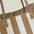 FENDI FENDI ROLL 33 TOTE BAG IN PEANUT BROWN MIX WHITE CANVAS