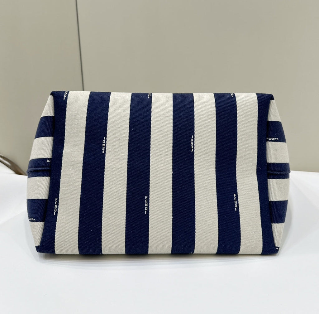 FENDI LARGE ROLL 33 IN MIDNIGHT BLUE MIX WHITE JACQUARD FABRIC