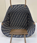 FENDI LARGE ROLL 33 IN MIDNIGHT BLUE MIX WHITE JACQUARD FABRIC