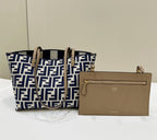 FENDI FENDI ROLL 22 TOTE BAG IN MIDNIGHT BLUE MIX WHITE CANVAS