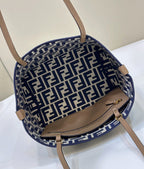 FENDI FENDI ROLL 22 TOTE BAG IN MIDNIGHT BLUE MIX WHITE CANVAS