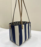 FENDI FENDI ROLL 22 TOTE BAG IN MIDNIGHT BLUE MIX WHITE CANVAS