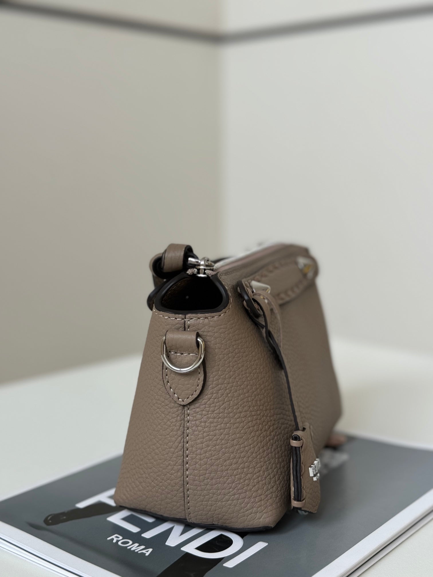 FENDI BY THE WAY SELLERIA MINI 20 IN MEDIUM BROWN GRAINED CALFSKIN