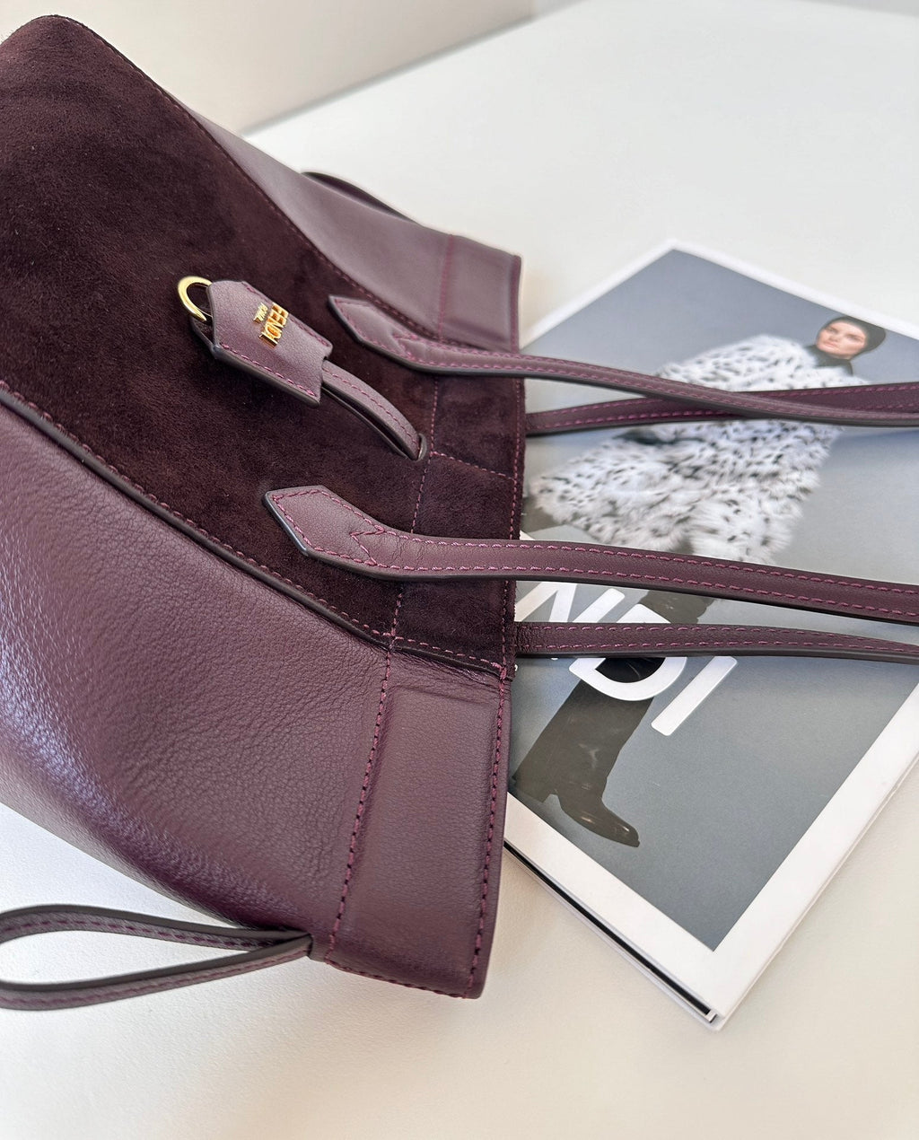FENDI ORIGAMI MINI 19 IN WINE RED LAMBSKIN AND SUEDE