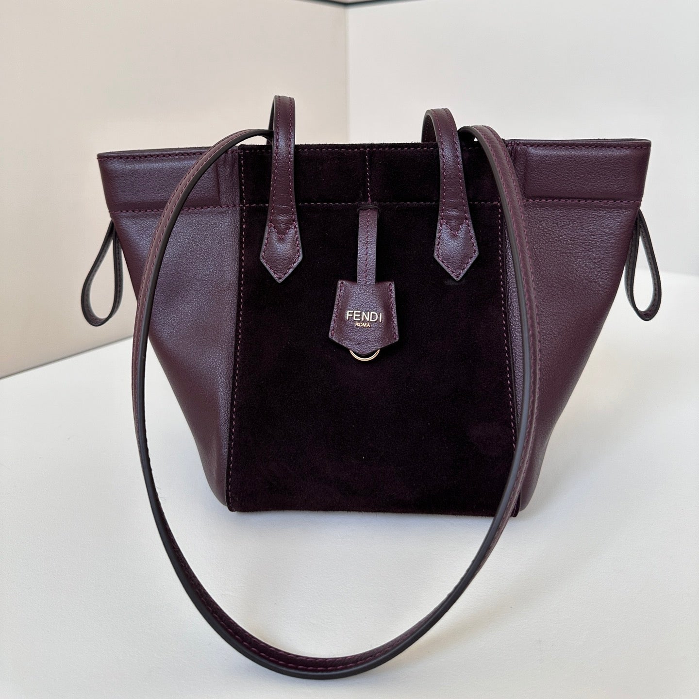 FENDI ORIGAMI MINI 19 IN WINE RED LAMBSKIN AND SUEDE