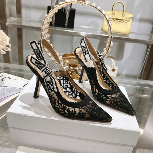 DIOR slingback pumps 95 transparent mesh embroidered black butterfly motif