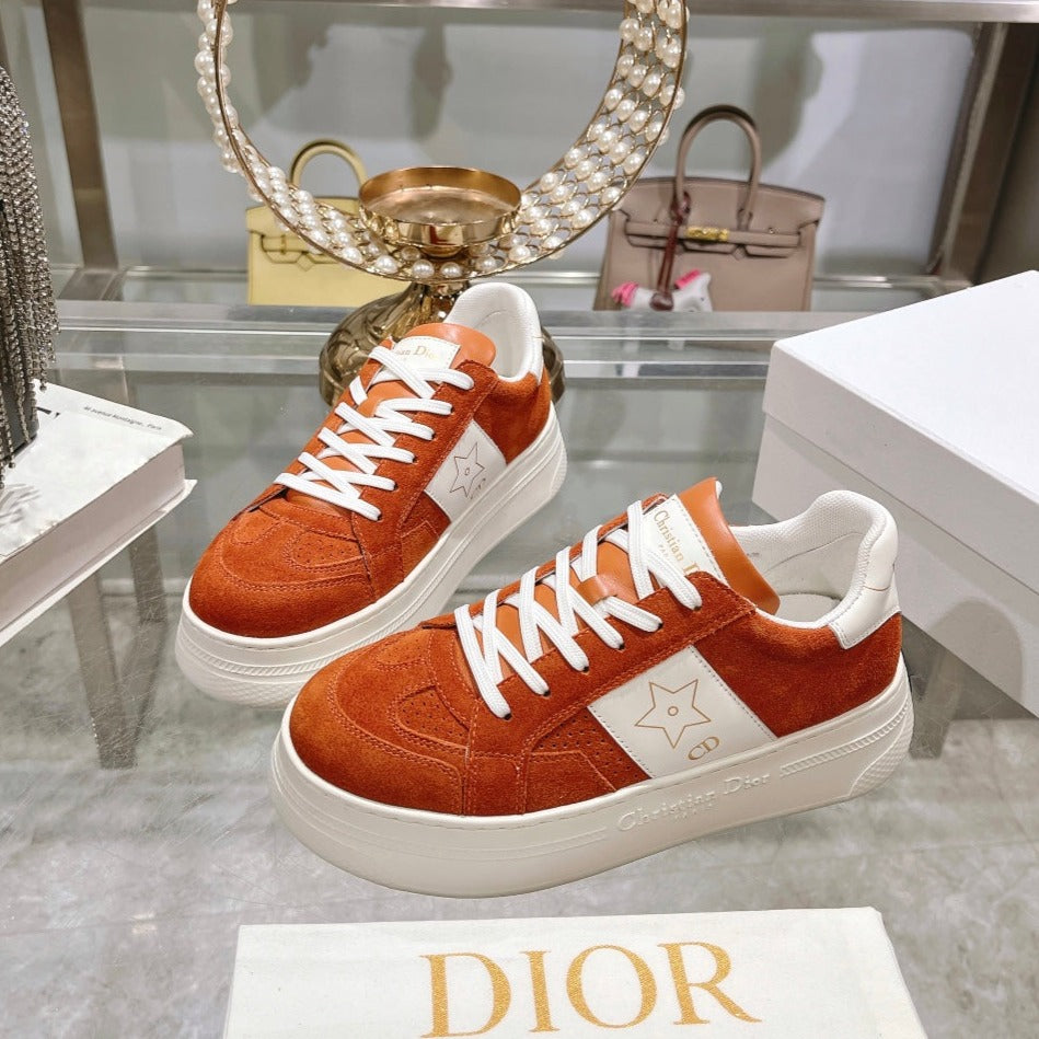 DIOR star sneaker white calfskin orange suede