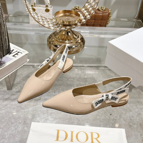 DIOR JA DIOR Slingback Flat Beige Patent Calfskin