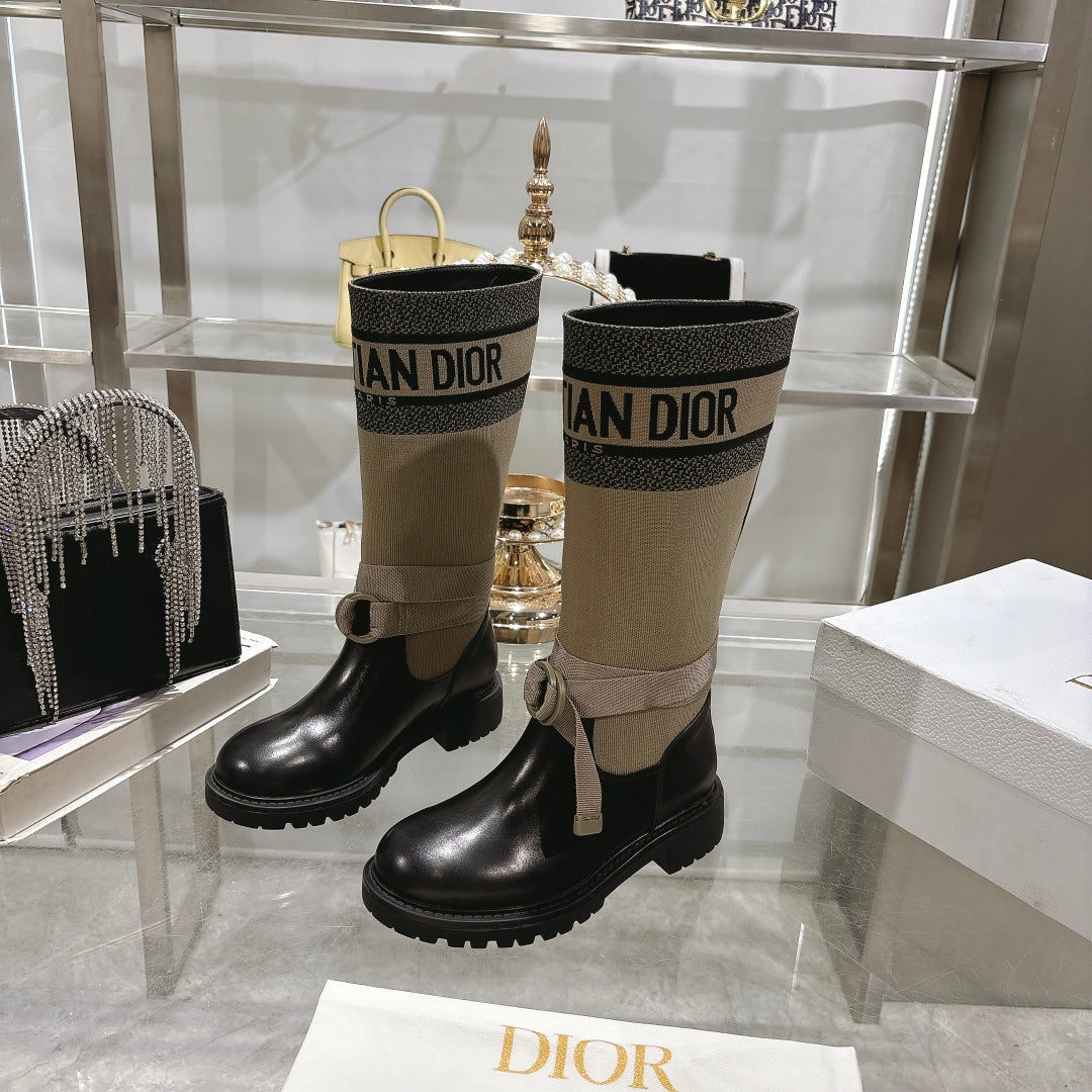 DIOR D-Major Boot Taupe Mix Black Calfskin And Denim Fabric