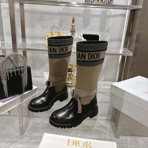 DIOR D-Major Boot Taupe Mix Black Calfskin And Denim Fabric