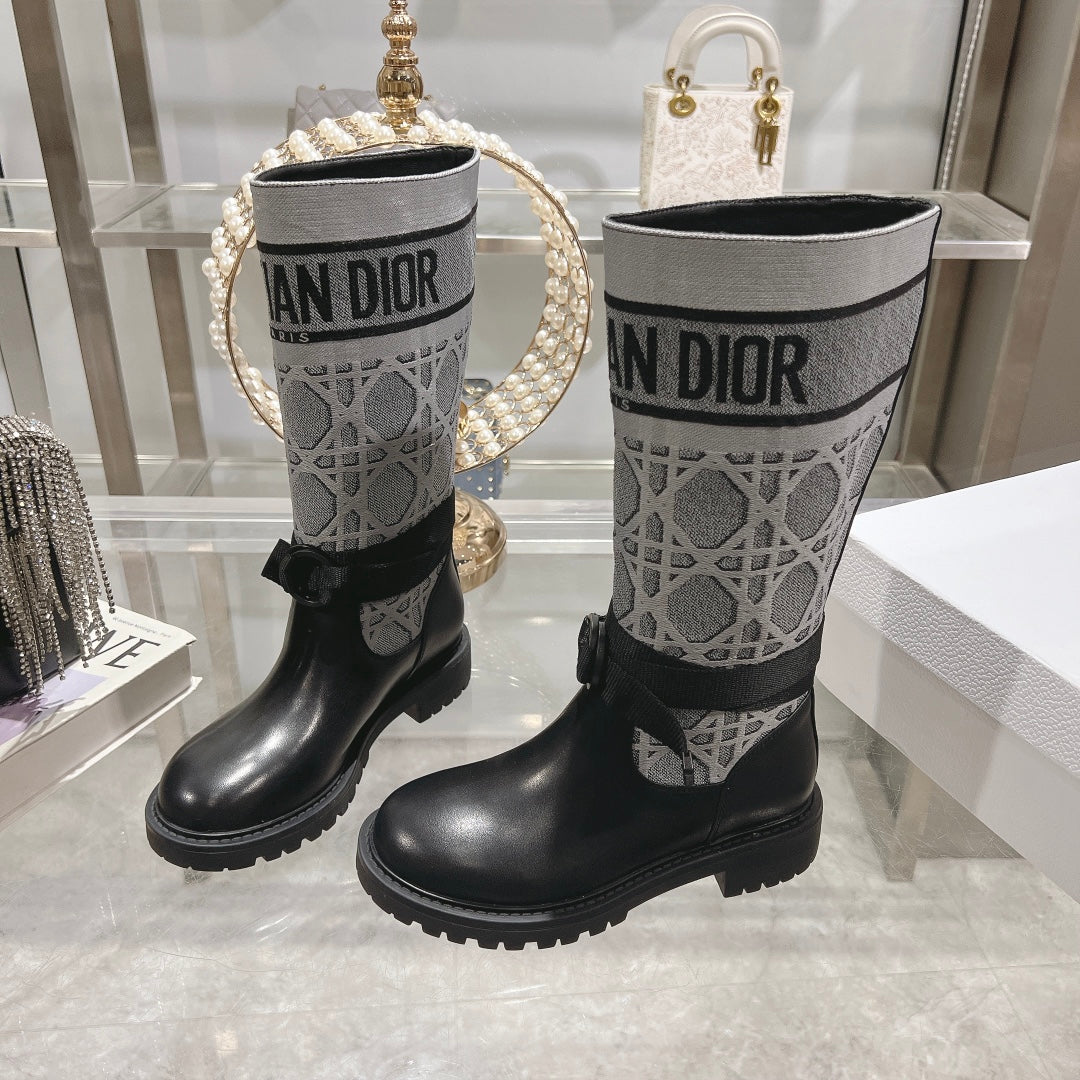 DIOR D-Major Boot Grey Mix Black Calfskin And Denim Fabric