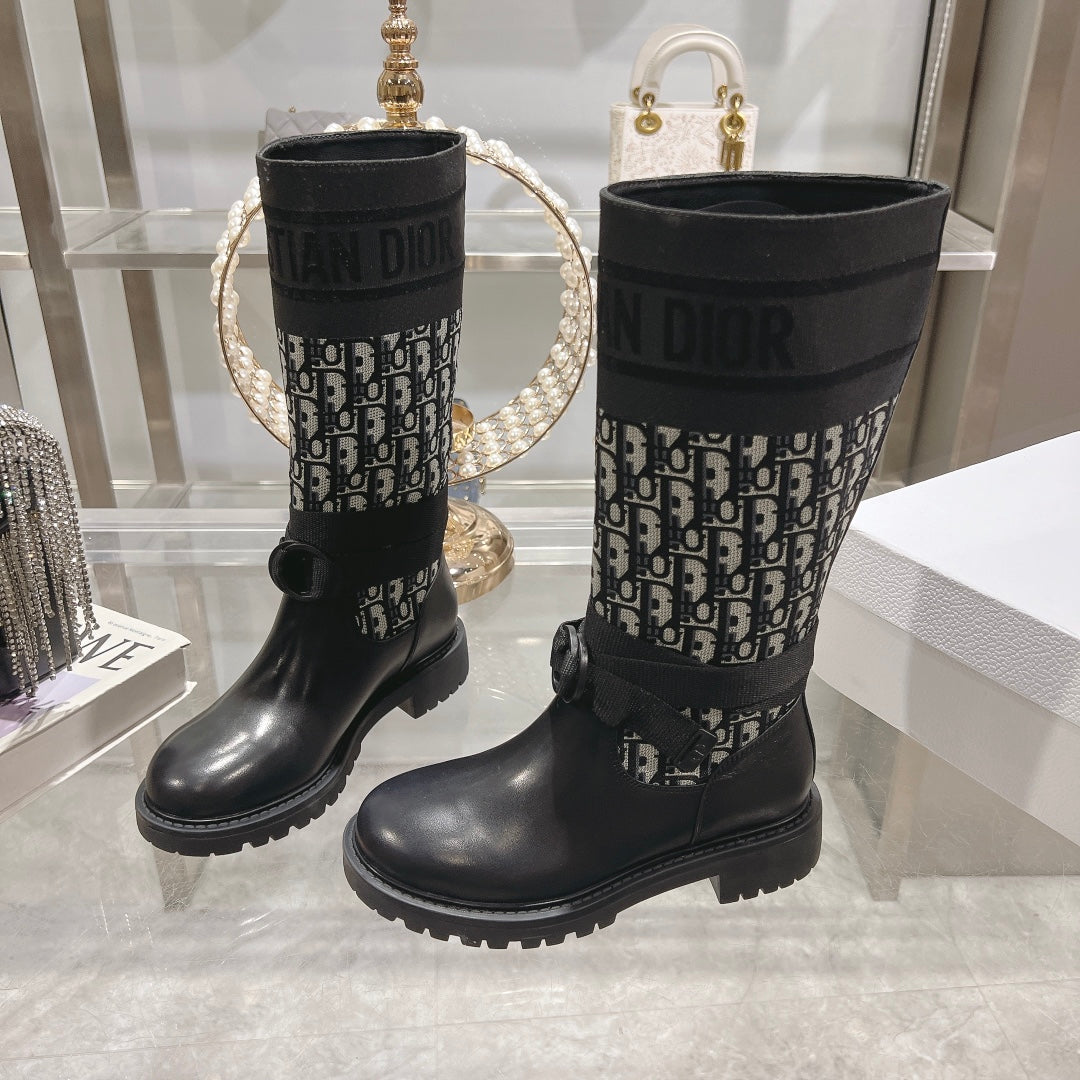 DIOR D-Major Boot Black Mix White Calfskin And Oblique Jacquard Fabric