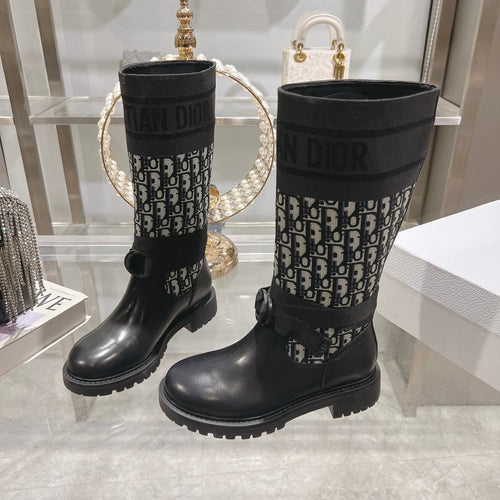 DIOR D-Major Boot Black Mix White Calfskin And Oblique Jacquard Fabric