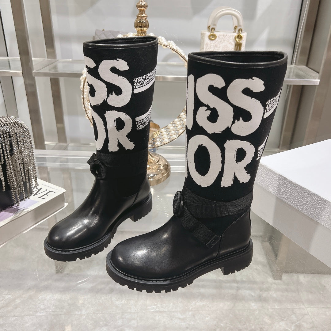 DIOR D-Major Boot Black Mix White Calfskin And Canvas