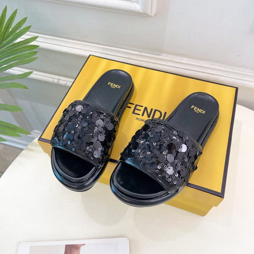 FENDI FENDI THICK SOLE 3 CM SEQUIN SLIPPER BLACK