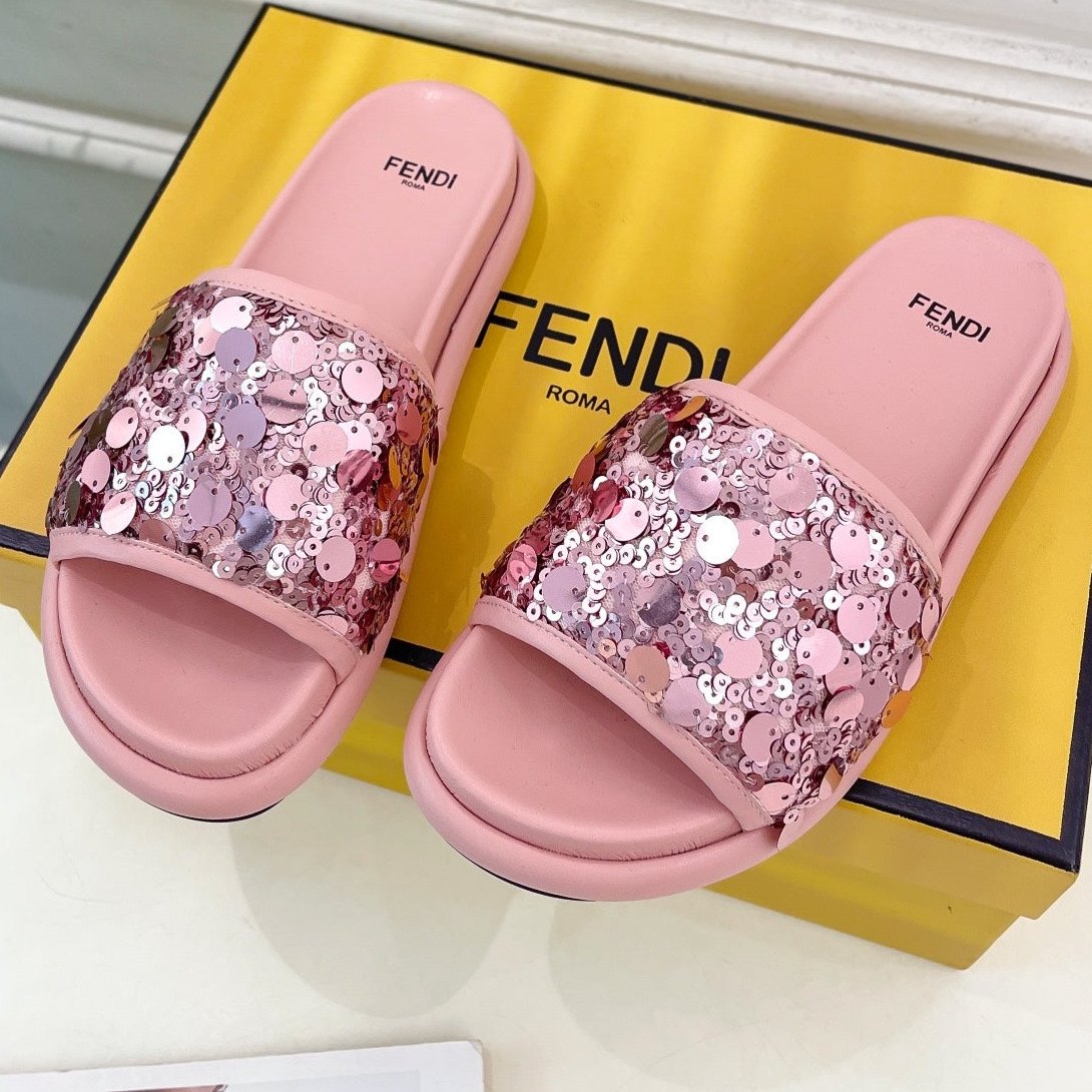 FENDI FENDI THICK SOLE 3 CM SEQUIN SLIPPER ROUGH PINK