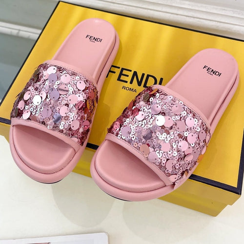 FENDI FENDI THICK SOLE 3 CM SEQUIN SLIPPER ROUGH PINK