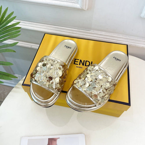 FENDI FENDI THICK SOLE 3 CM SEQUIN SLIPPER GOLDEN