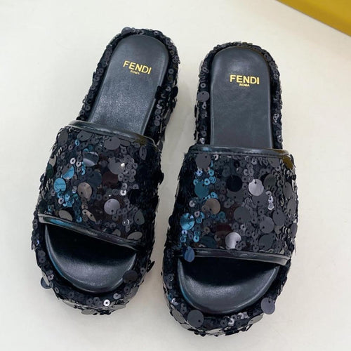 FENDI FENDI THICK SOLE 6 CM SEQUIN SLIPPER BLACK