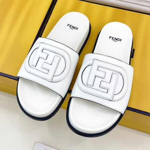 FENDI FENDI LOGO SLIDES IN WHITE CALFSKIN