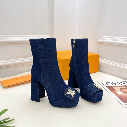 Louis Vuitton Shake Platform Ankle Boot 120mm Dark Blue Denim Fabric
