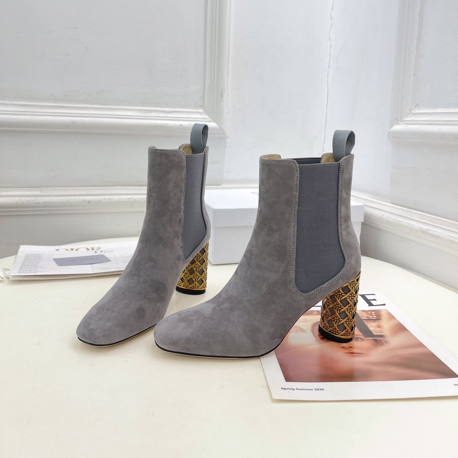 DIOR Icon Heeled Ankle Boot 80mm Grey Suede