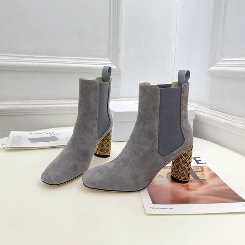 DIOR Icon Heeled Ankle Boot 80mm Grey Suede