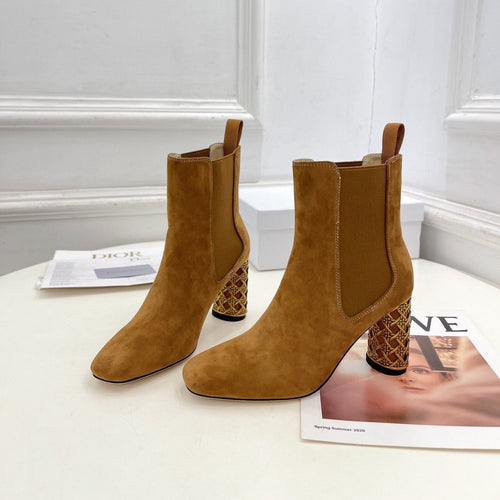 DIOR Icon Heeled Ankle Boot 80mm Brown Orange Suede