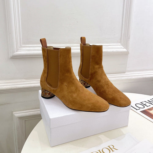 DIOR Icon Heeled Ankle Boot 40mm Brown Orange Suede